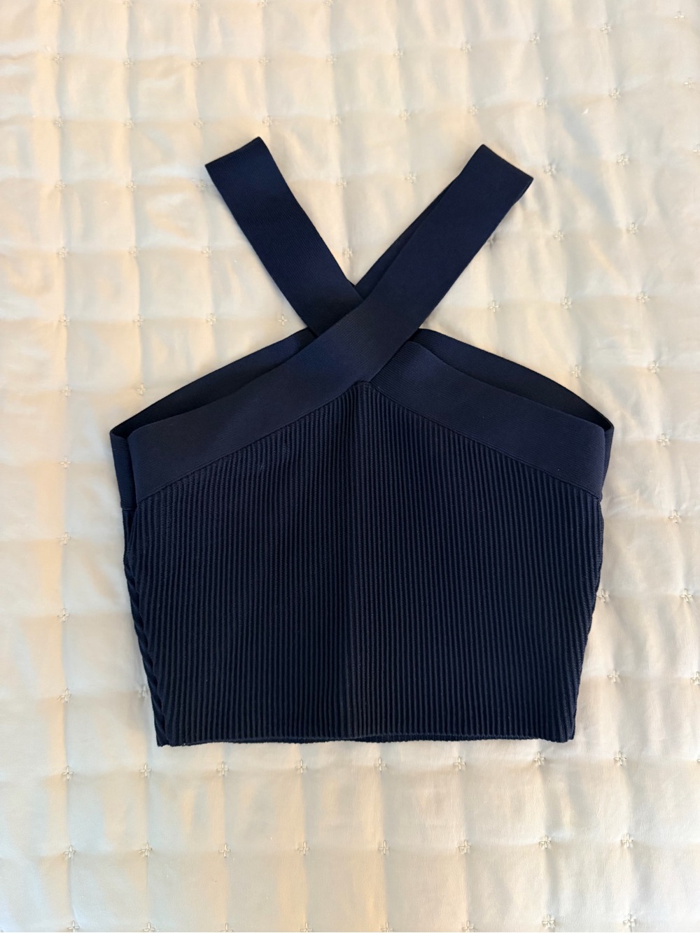 Babaton Navy Cross-Back Ribbed Crop Top - Picture 2 of 3